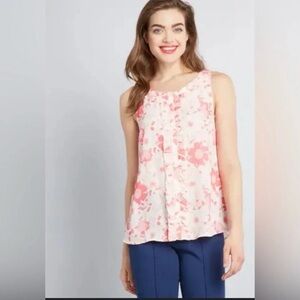 Modcloth Bit Of Frill Sleeveless Floral Button Up Blouse Women S Pink